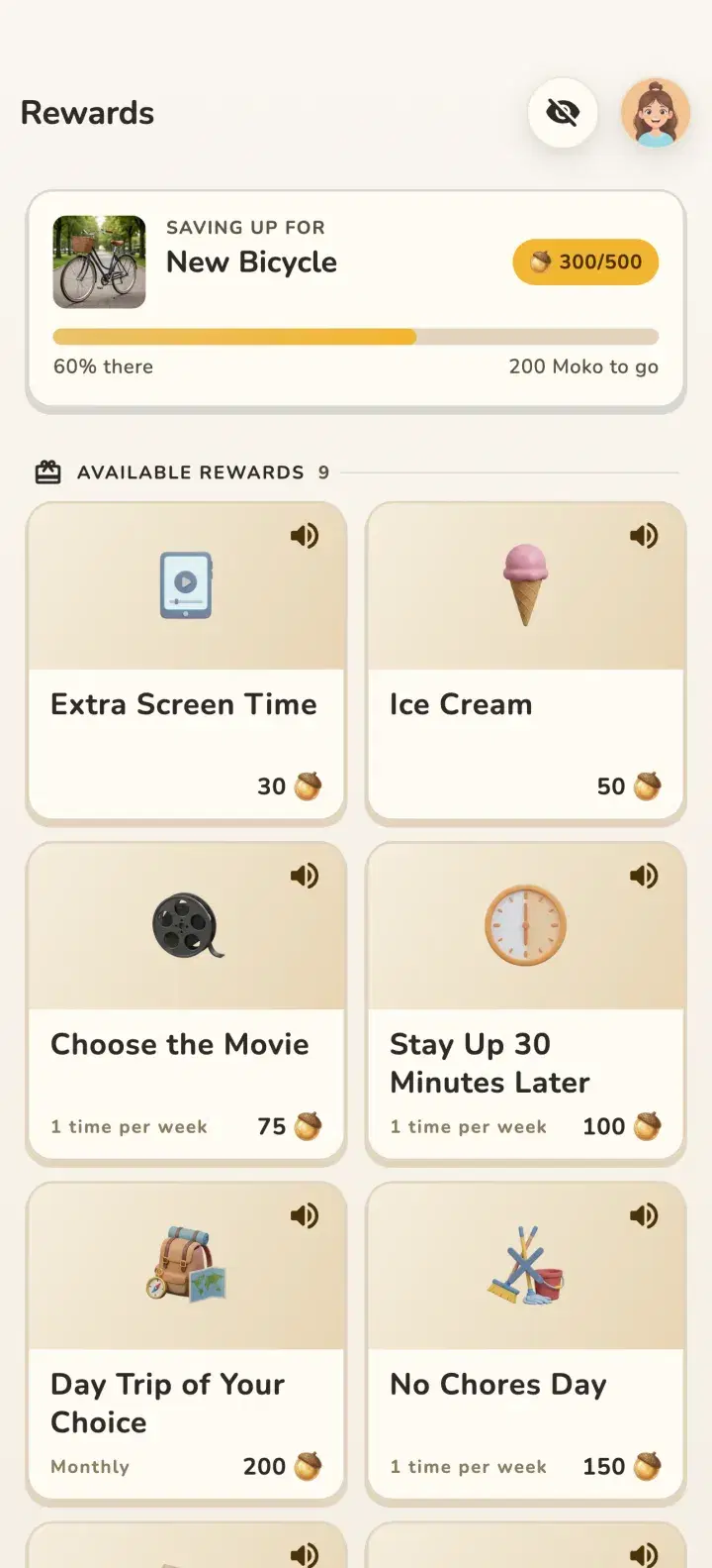 MokoDo rewards shop with family rewards and Moko prices